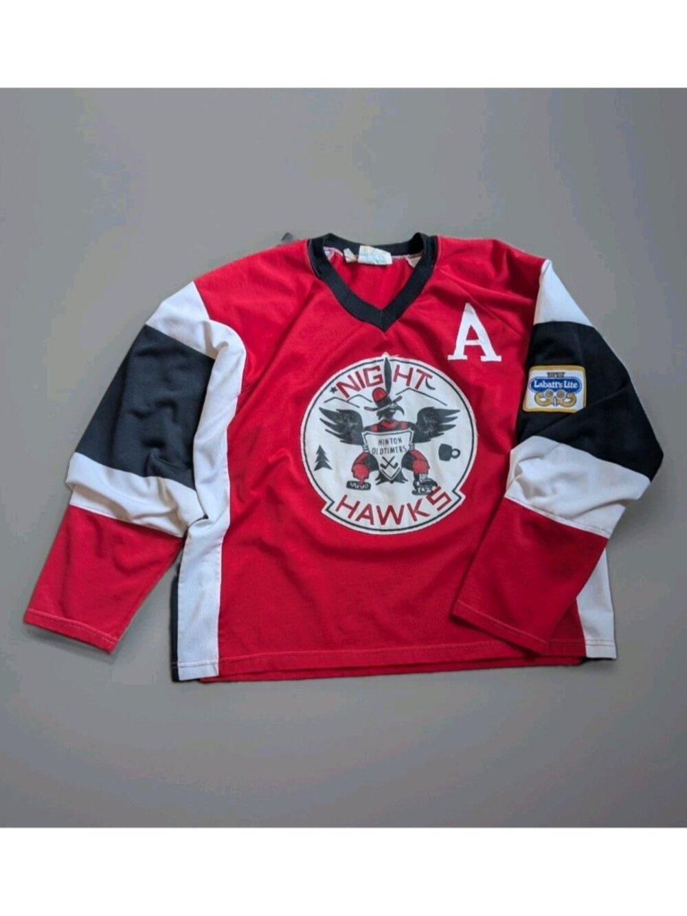 Vintage 1980s Cooper Hockey Jersey Hinton Nighthawks #14 Labatts Beer Patch XL